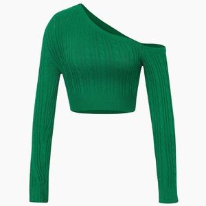 Micas One Shoulder Cable Knit Crop Sweater